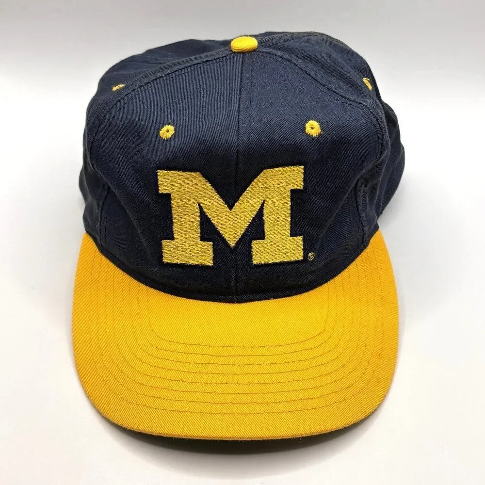 Vintage Michigan Wolverines Hat Snapback Blue Gold Embroidered 100% Cotton